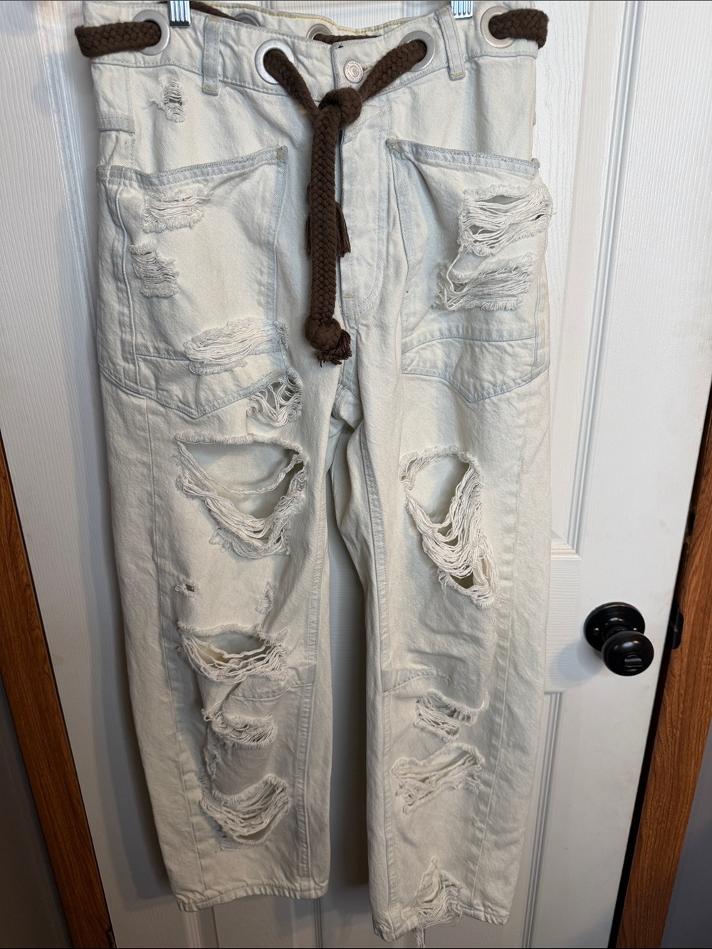Free People Cream Distressed Boyfriend Moxie Jeans - Picture 8 of 8